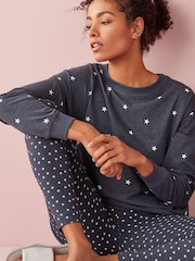 Navy Blue Stars Cotton Tunic And Legging Pyjamas Set - Image 3 of 7