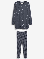 Navy Blue Stars Cotton Tunic And Legging Pyjamas Set - Image 5 of 7