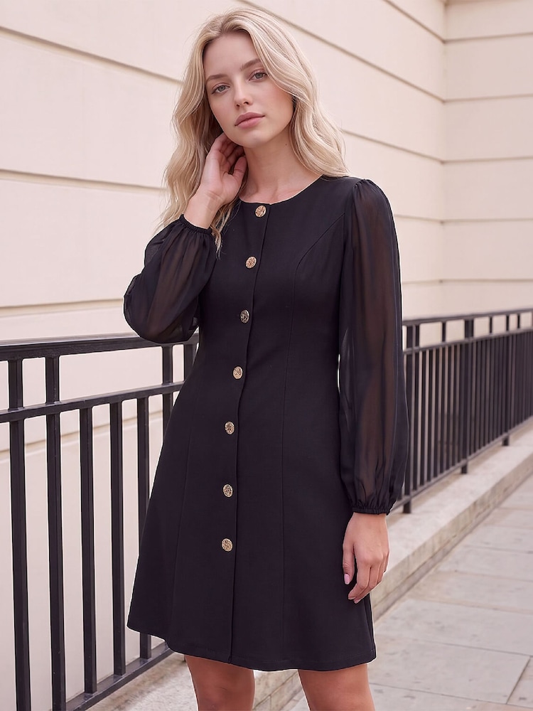 Қара - Roman Petite Button Dress - 4суретінің 1 суреті
