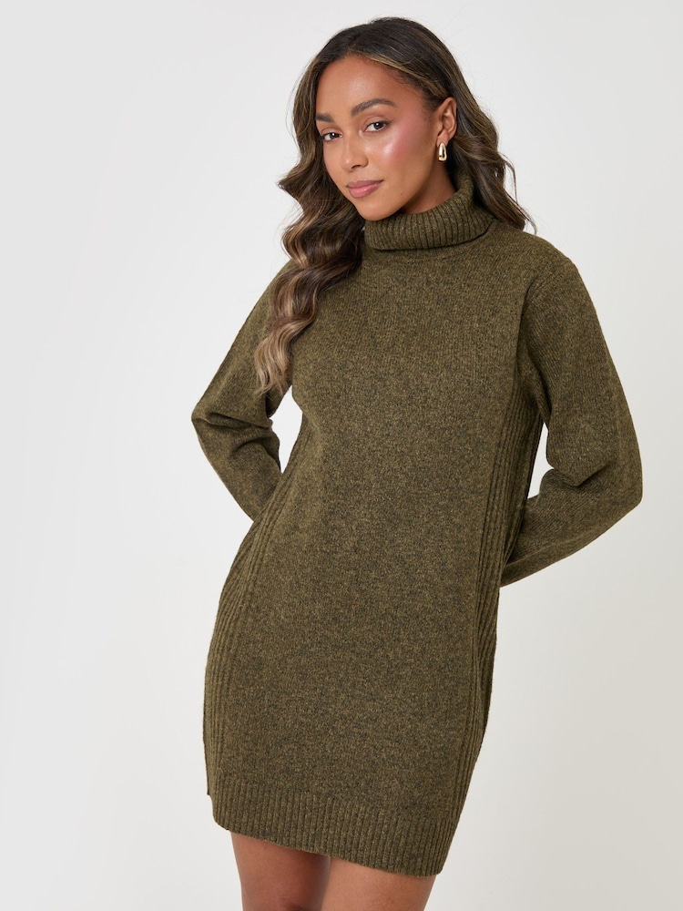 Threadbare Green Turtle Neck Mini Jumper Dress - Image 1 of 4