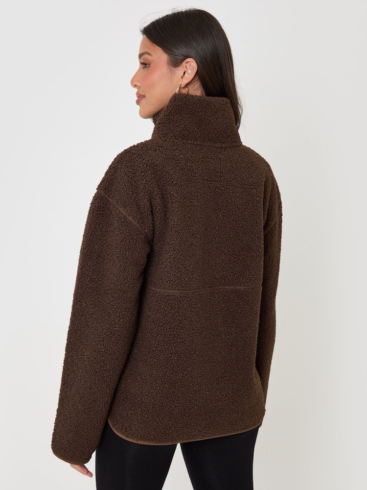 Threadbare Brown Half Zip Borg Fleece - Image 2 of 5 Threadbare Brown Half Zip Borg Fleece - Image 2 of 5