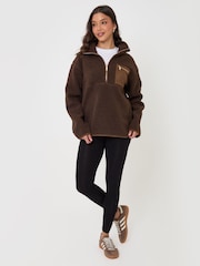 Threadbare Brown Half Zip Borg Fleece - Image 3 of 5