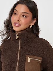 Threadbare Brown Half Zip Borg Fleece - Image 4 of 5