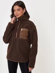 Threadbare Brown Half Zip Borg Fleece - Image 5 of 5