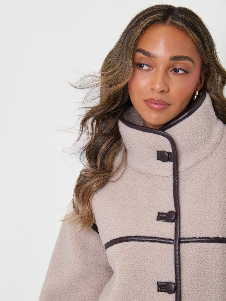 Threadbare Brown Tab Detail Funnel Neck Fleece - Image 1 of 5 Threadbare Brown Tab Detail Funnel Neck Fleece - Image 1 of 5