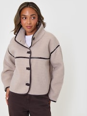 Threadbare Brown Tab Detail Funnel Neck Fleece - Image 2 of 5