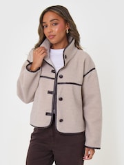 Threadbare Brown Tab Detail Funnel Neck Fleece - Image 4 of 5