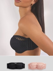 Black/Nude Graphic Lace Strapless Multiway Bras 2 Pack - Image 1 of 9