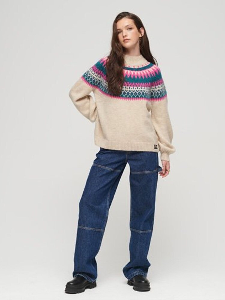 Superdry White Slouchy Pattern Knit Jumper - Image 6 of 6