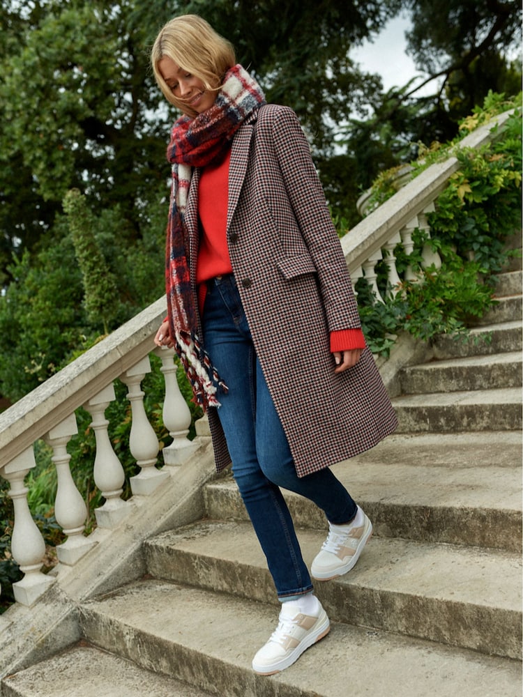 Tommy Hilfiger Red Wool Blend Classic Check Coat - Image 1 of 11