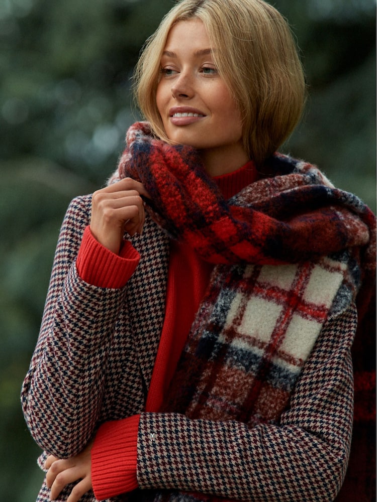 Tommy Hilfiger Red Wool Blend Classic Check Coat - Image 2 of 11