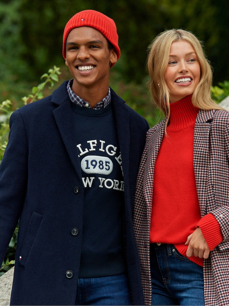Tommy Hilfiger Red Wool Blend Classic Check Coat - Image 3 of 11