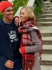 Tommy Hilfiger Red Wool Blend Classic Check Coat - Image 4 of 11