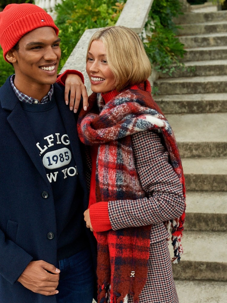 Tommy Hilfiger Red Wool Blend Classic Check Coat - Image 4 of 11