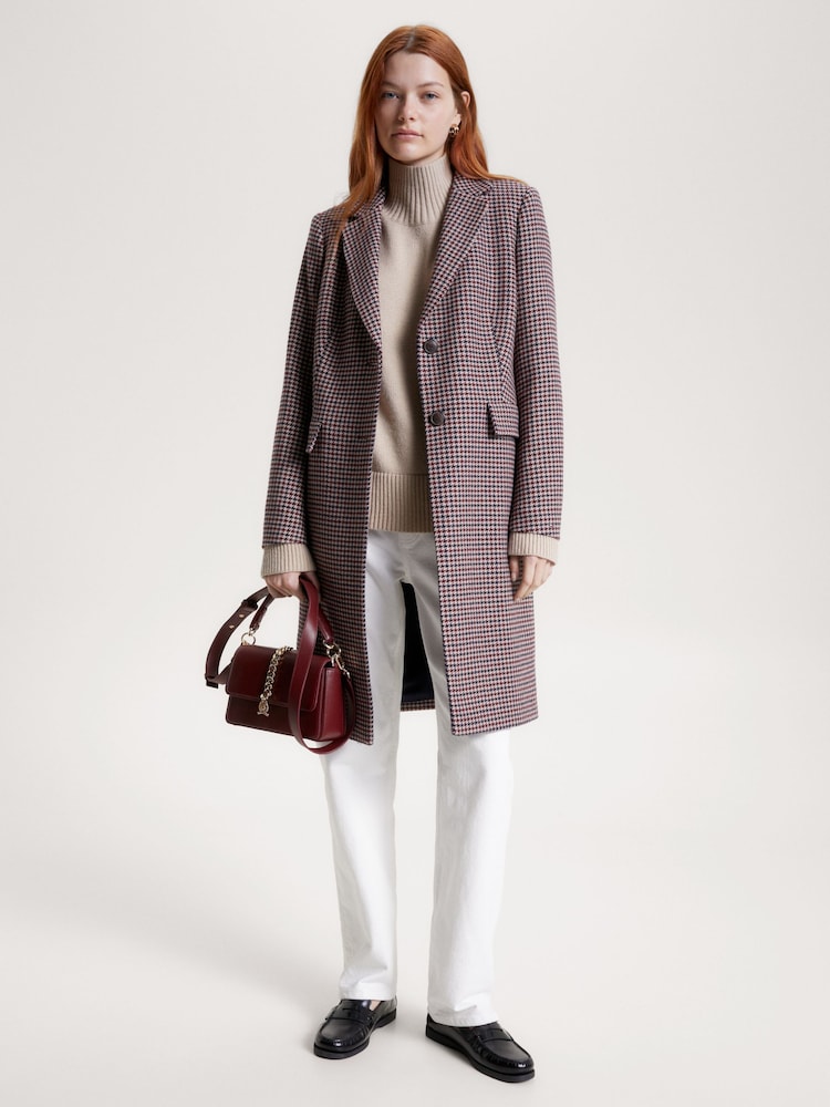 Tommy Hilfiger Red Wool Blend Classic Check Coat - Image 5 of 11