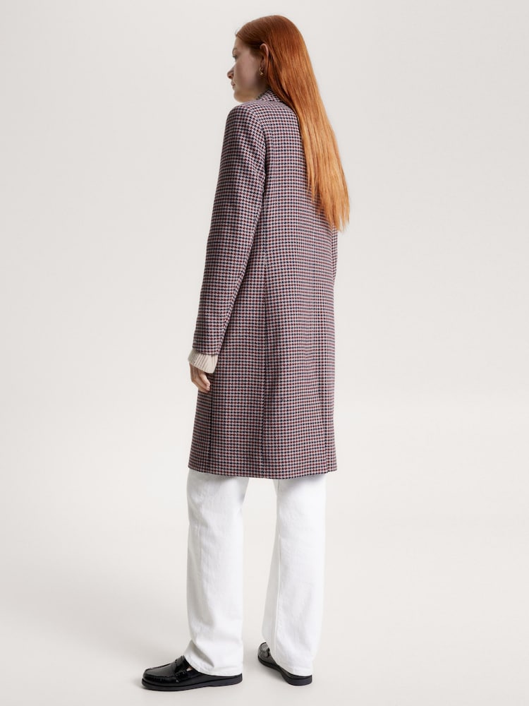 Tommy Hilfiger Red Wool Blend Classic Check Coat - Image 6 of 11