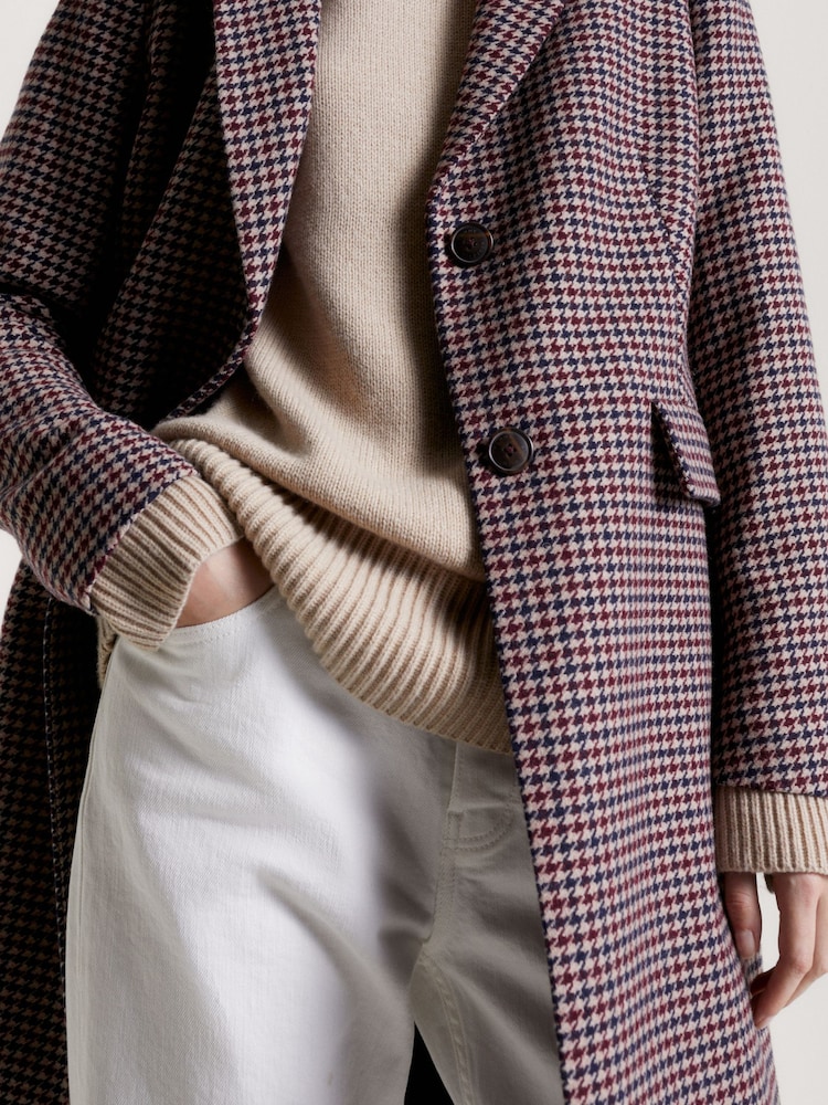 Tommy Hilfiger Red Wool Blend Classic Check Coat - Image 8 of 11