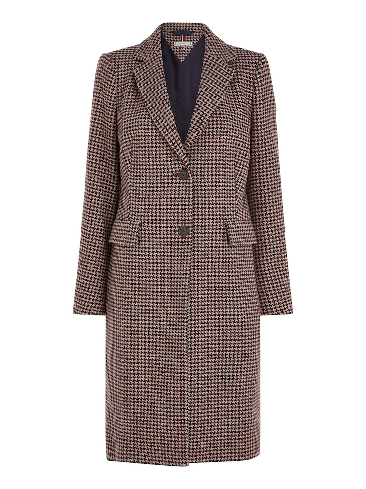 Tommy Hilfiger Red Wool Blend Classic Check Coat - Image 9 of 11