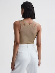 Reiss Gold Zina Ribbed Double Strap Metallic Vest - Image 4 of 5