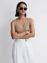 Reiss Gold Zina Ribbed Double Strap Metallic Vest - Image 5 of 5