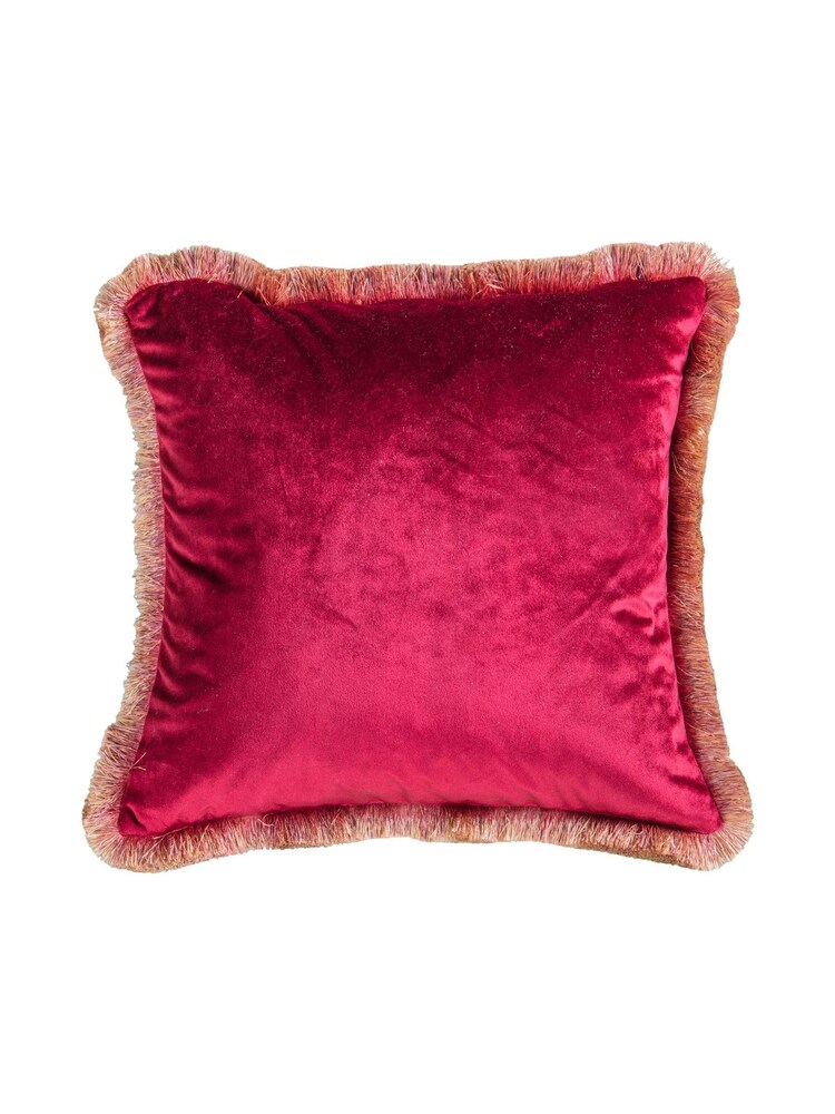 Gallery Home Red Ombre Velvet Fringed Cushion - Image 1 of 2 Gallery Home Red Ombre Velvet Fringed Cushion - Image 1 of 2