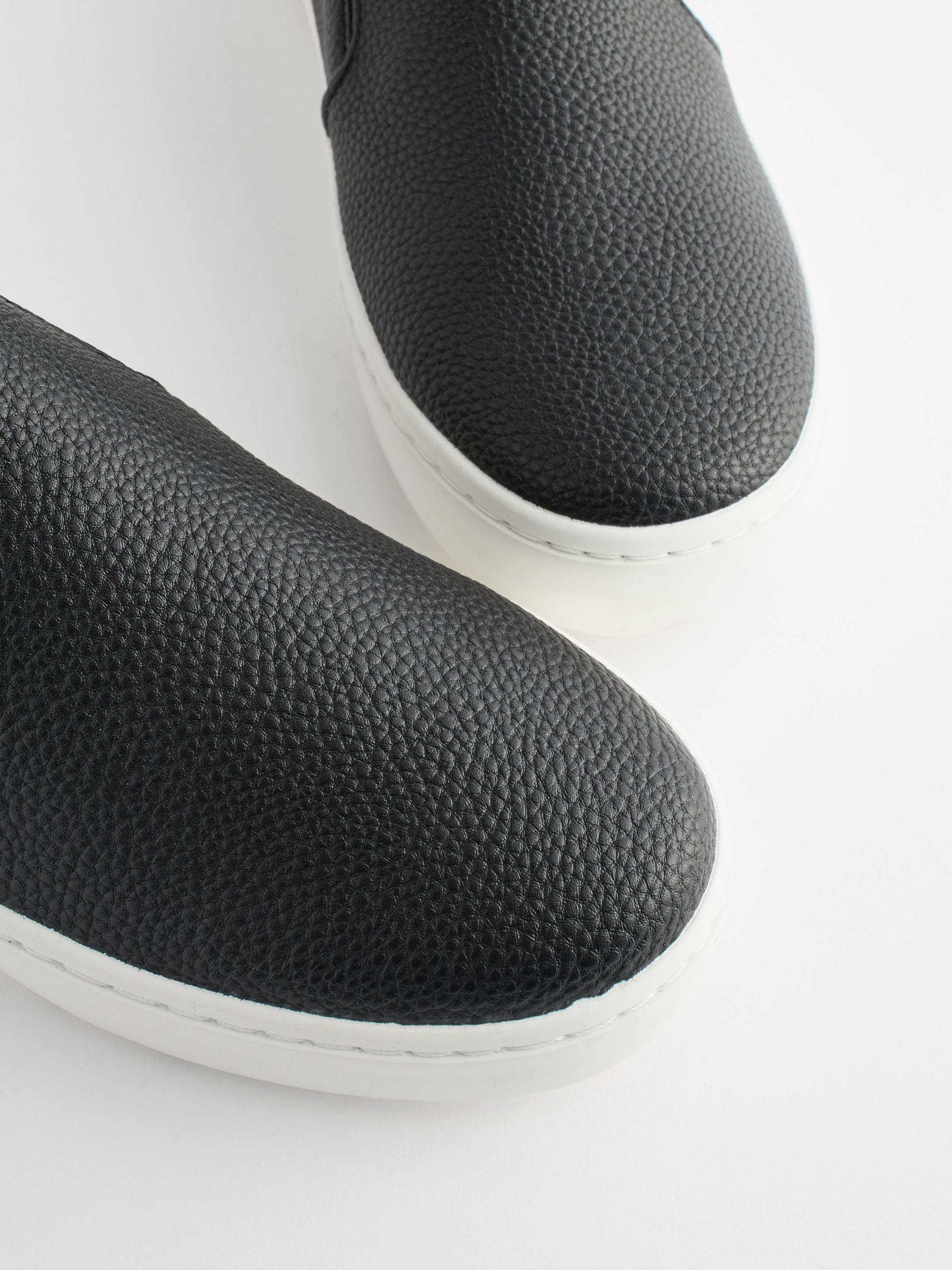 Ladies black leather slip on trainers deals