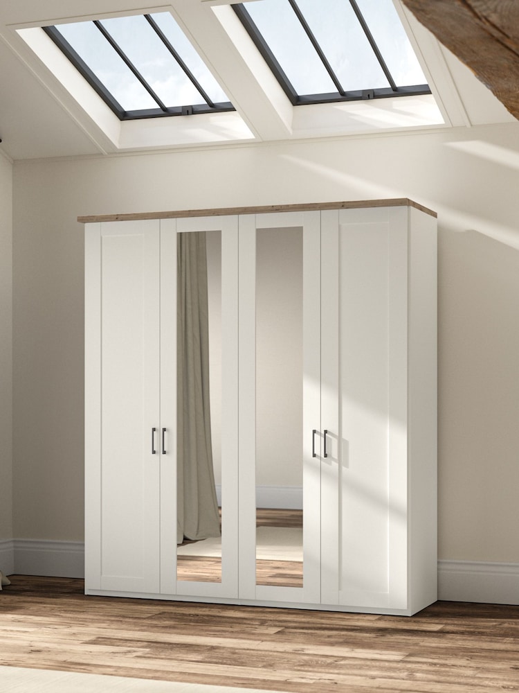 Wiemann White Truro 4 Door Wood and Mirror Semi Fitted Wardrobe - Image 1 of 4