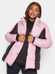 Yours Curve Pink Colourblock Puffa Coat - Image 1 of 5