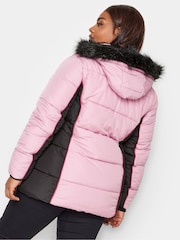Yours Curve Pink Colourblock Puffa Coat - Image 2 of 5
