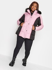 Yours Curve Pink Colourblock Puffa Coat - Image 4 of 5