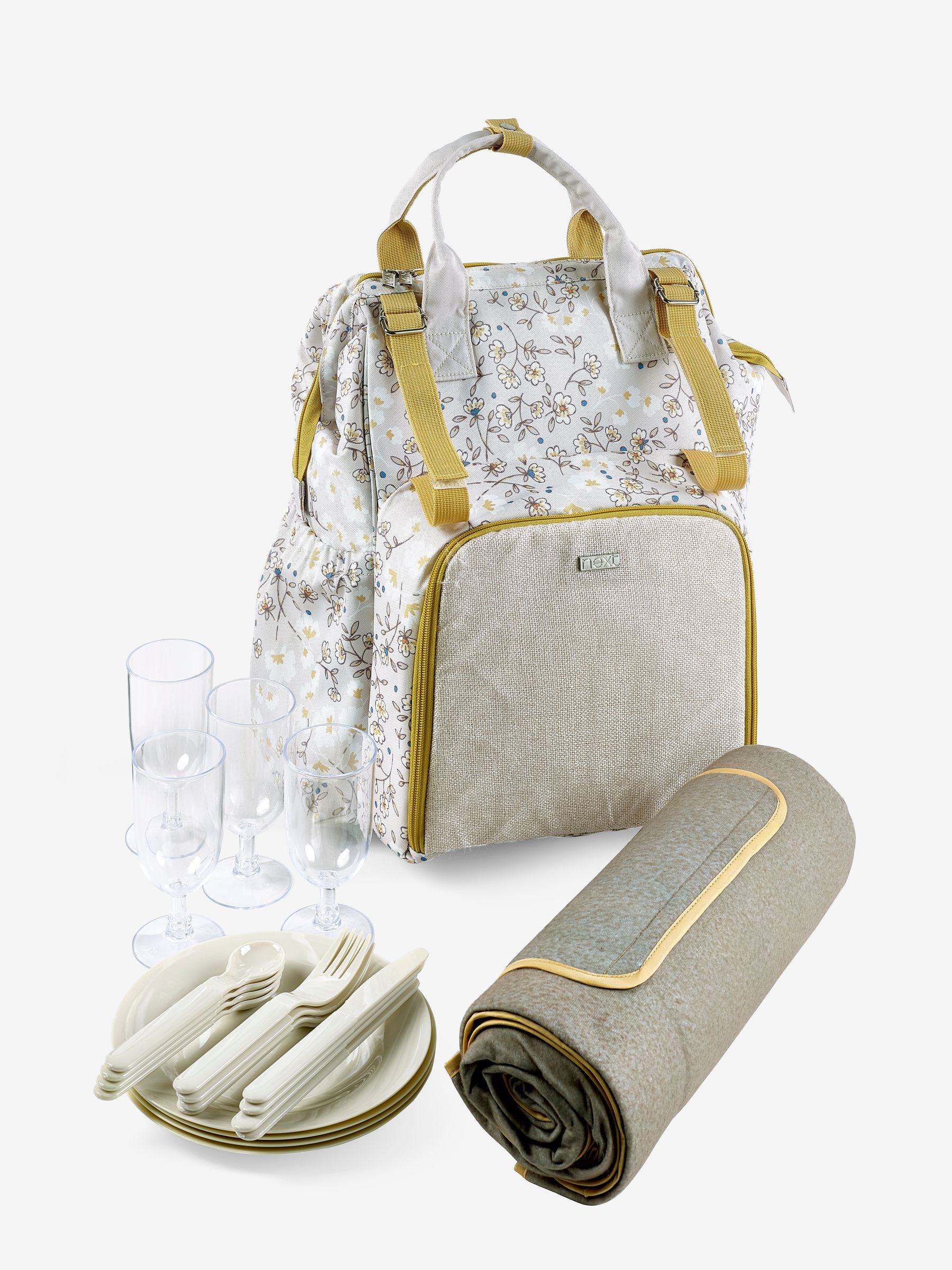 Buy Ochre Cream Ditsy Floral Filled Picnic Backpack from Next Luxembourg