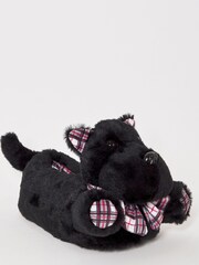 Simply Be Black Scotty Dog Novelty Slippers In Wide Fit - Image 1 of 3