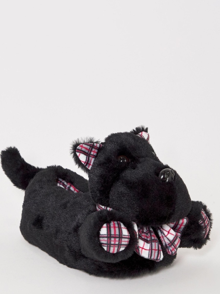 Simply Be Black Scotty Dog Novelty Slippers In Wide Fit - Image 1 of 3