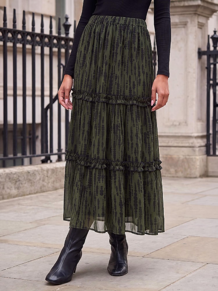 Roman Green Tiered Chiffon Skirt - Image 1 of 4