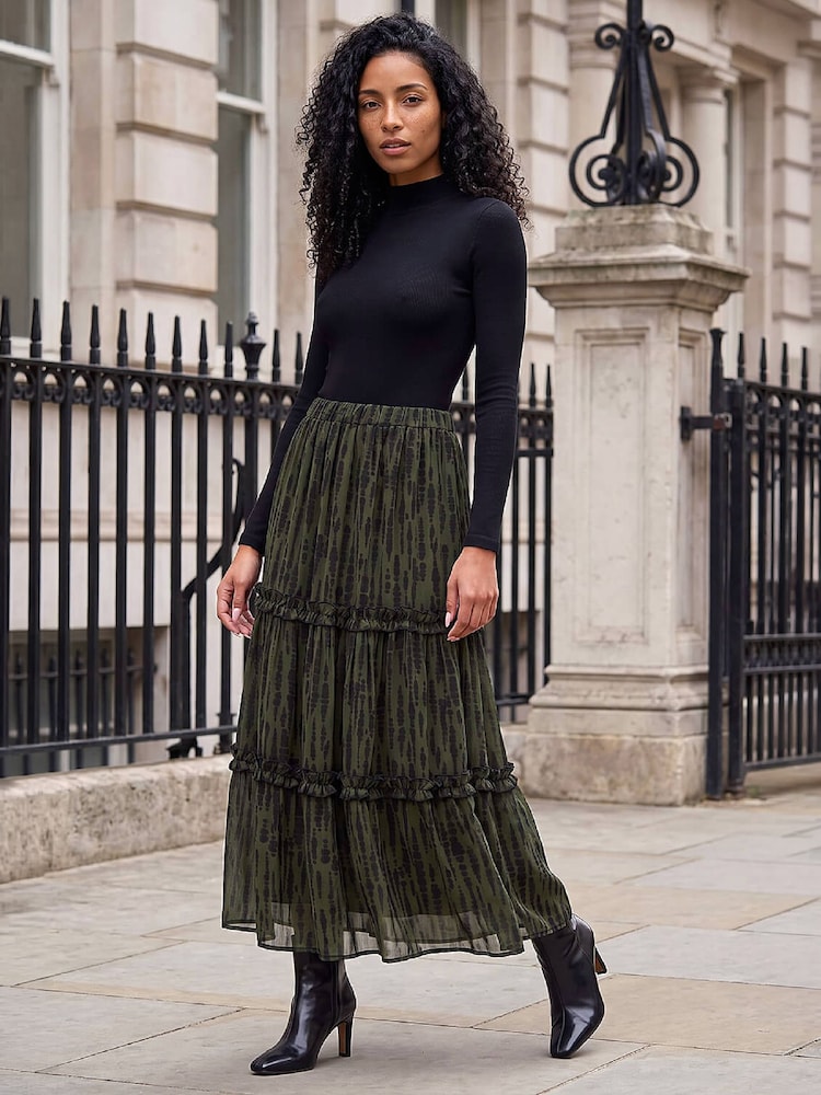 Roman Green Tiered Chiffon Skirt - Image 2 of 4