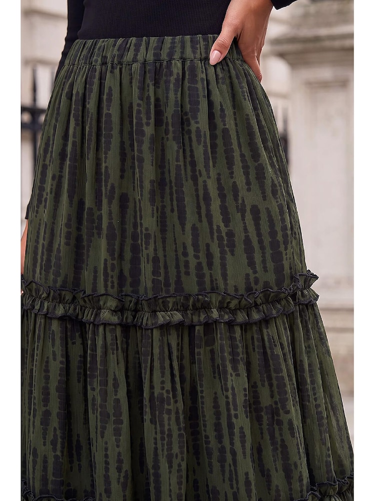Roman Green Tiered Chiffon Skirt - Image 4 of 4