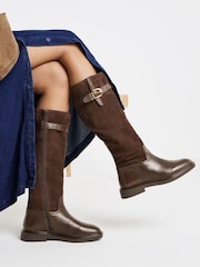 Simply Be Leather Flat Knee High Riding Boots - Image 1 de 4