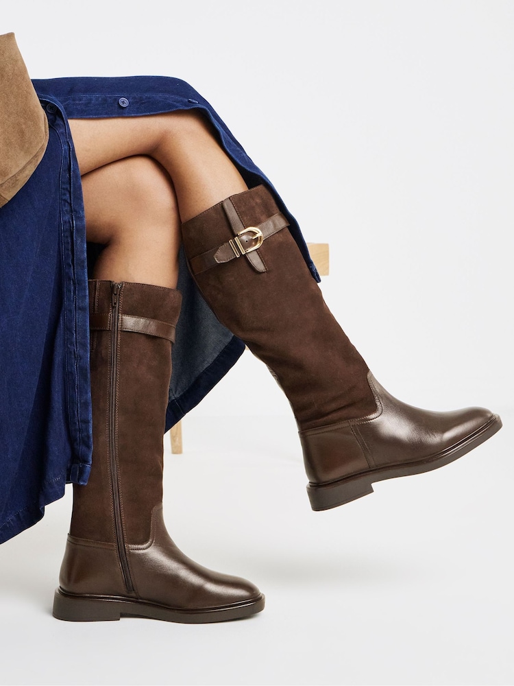 Simply Be Leather Flat Knee High Riding Boots - Image 1 de 4