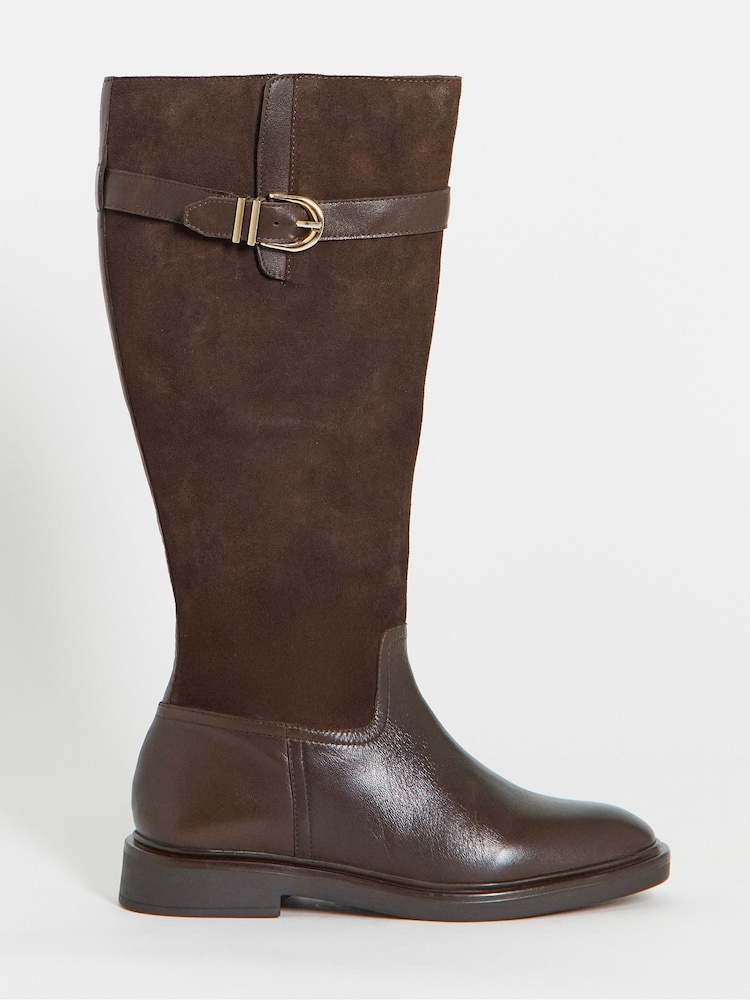 Simply Be Leather Flat Knee High Riding Boots - Image 2 de 4