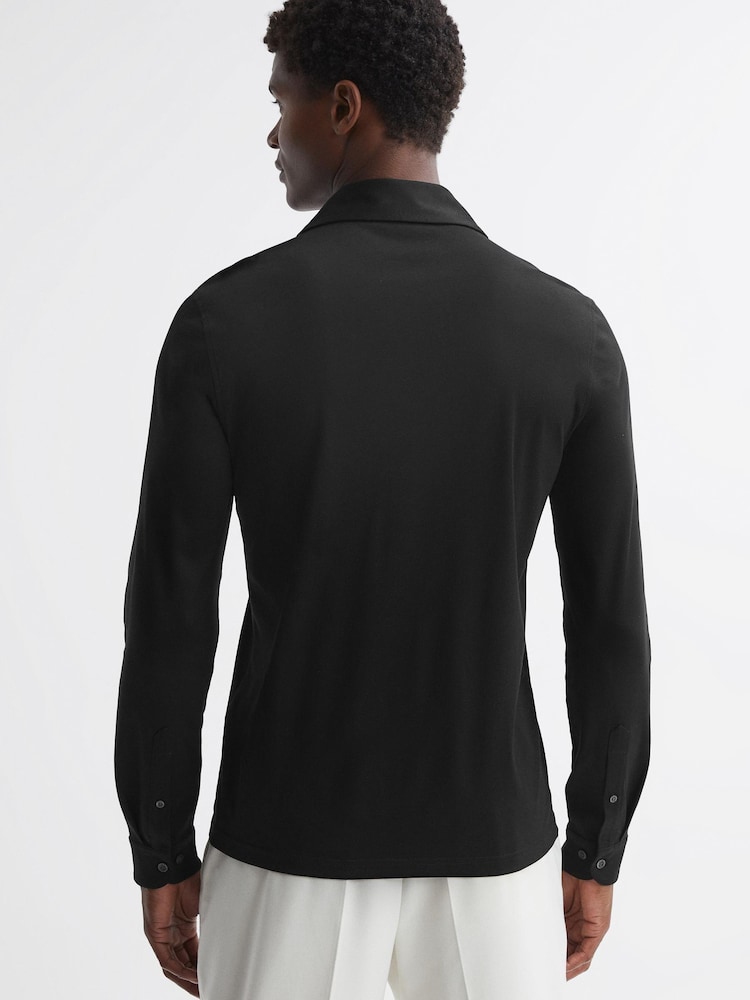 Reiss Black Spence Mercerised Cotton Long Sleeve Shirt - Image 5 of 5