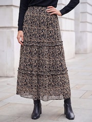 Roman Black Tiered Chiffon Skirt - Image 1 of 4
