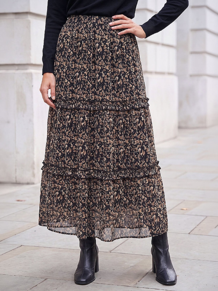 Roman Black Tiered Chiffon Skirt - Image 1 of 4