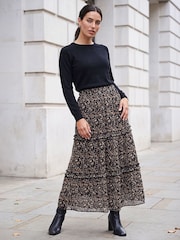 Roman Black Tiered Chiffon Skirt - Image 2 of 4