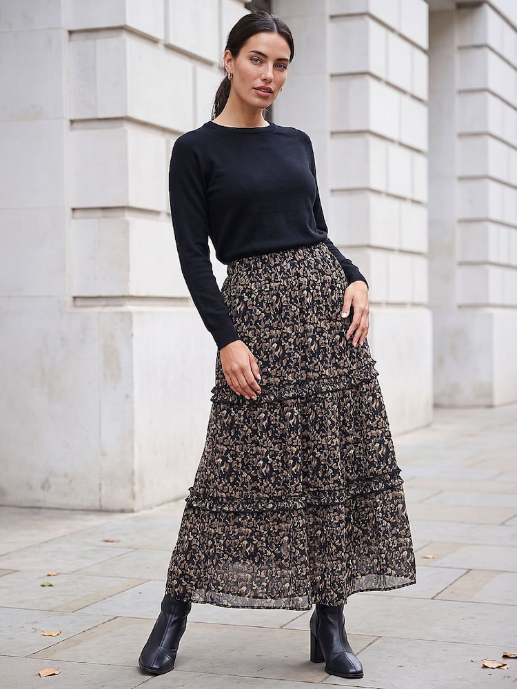 Roman Black Tiered Chiffon Skirt - Image 2 of 4