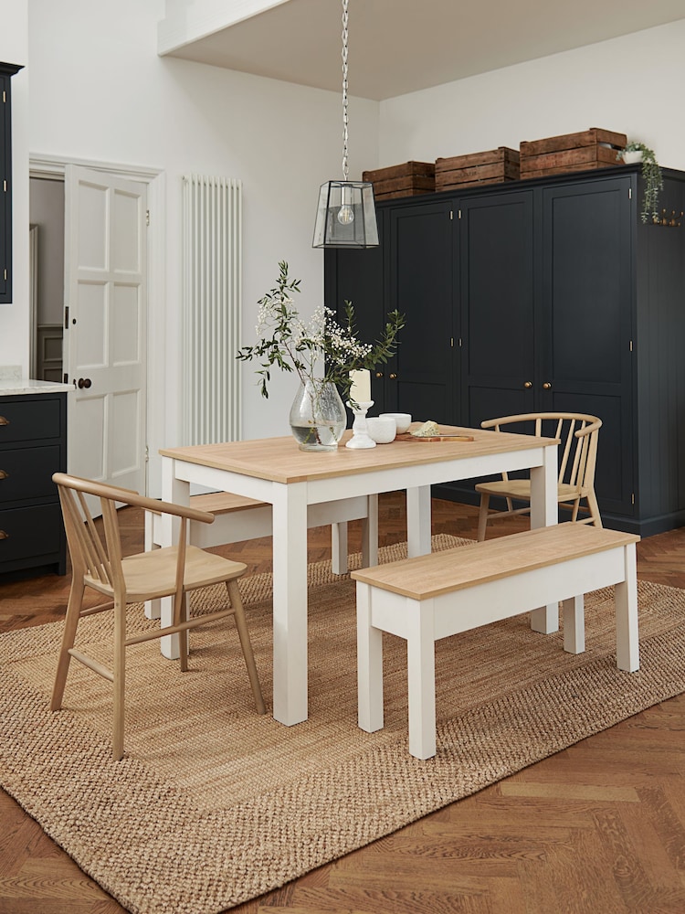Classic Cream Malvern Oak Effect Dining Table and Bench Set - Image 1 of 5