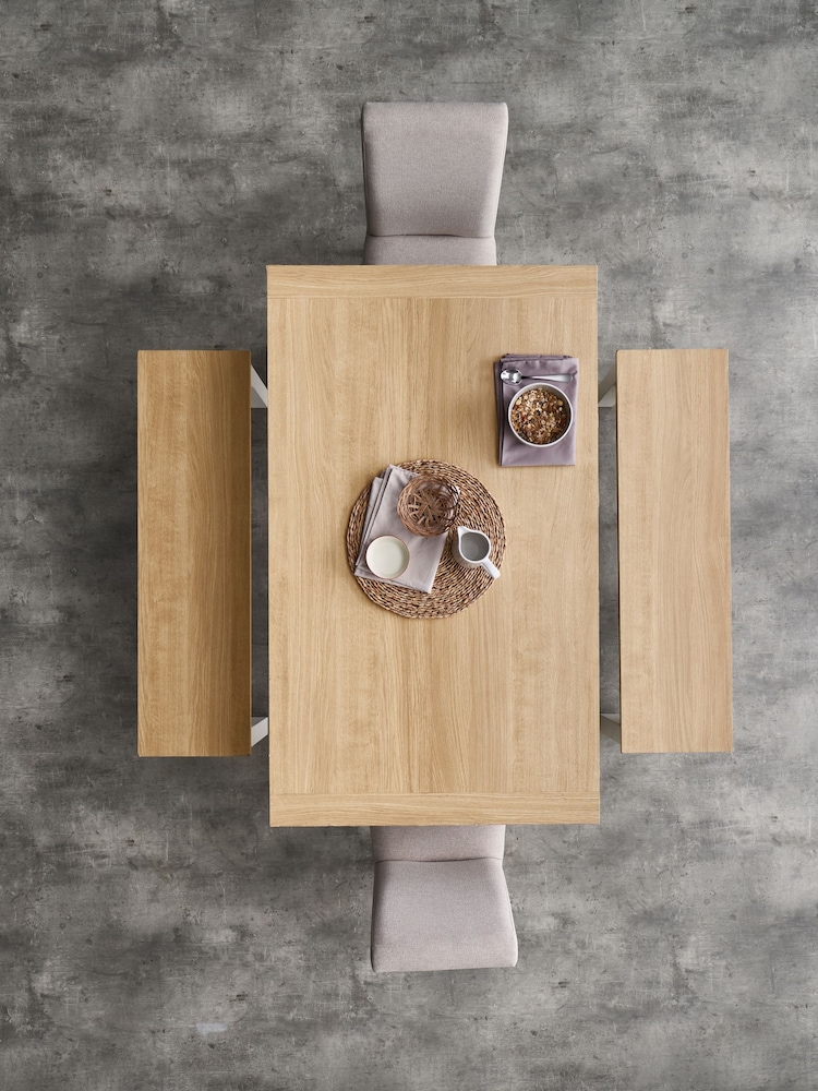 Classic Cream Malvern Oak Effect Dining Table and Bench Set - Image 2 of 5