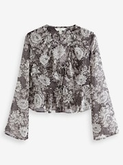 Morris & Co. Monochrome Chrysantheme - Bluse, langärmelig mit Krawatte und Rüsche - Bild 6 von 7