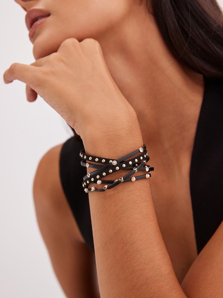 Black PU Studded Wrap Around Bracelet - Image 1 of 5
