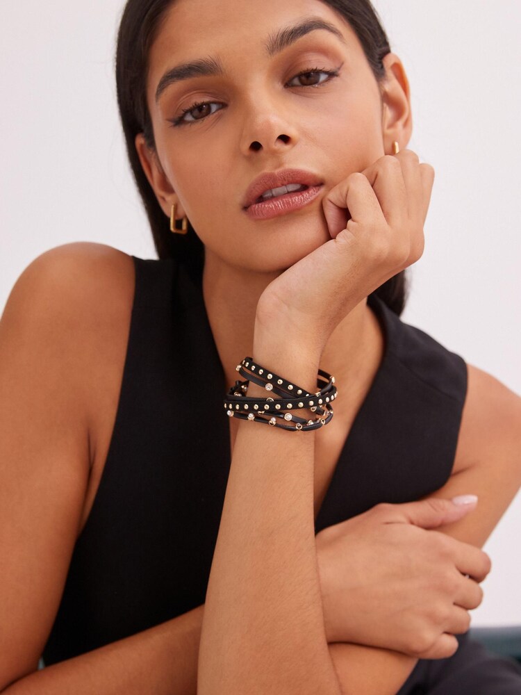 Black PU Studded Wrap Around Bracelet - Image 2 of 5