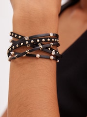 Black PU Studded Wrap Around Bracelet - Image 3 of 5